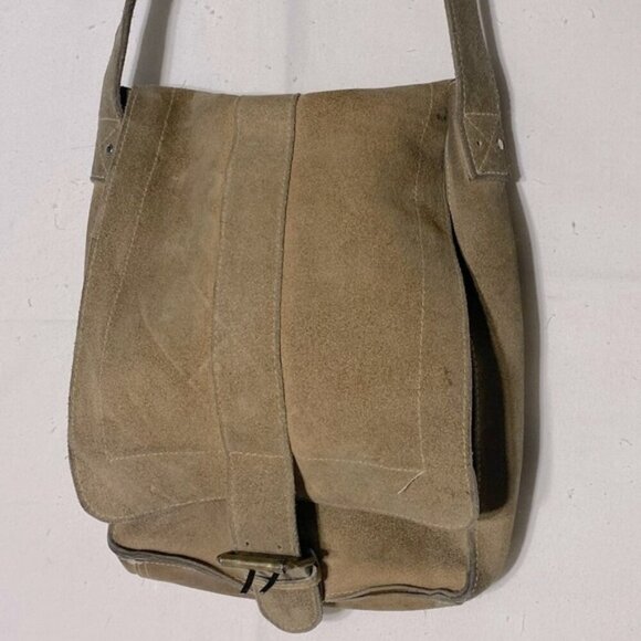 Vintage Tan Suede Leather Cross Body Boho Hobo Shoulder Bag Purse - Picture 2 of 15